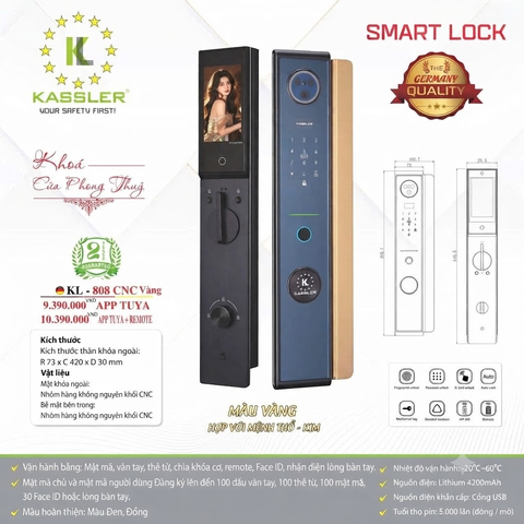 Khóa Điện Tử KASSLER KL-808 CNC GOLD APP Tuya