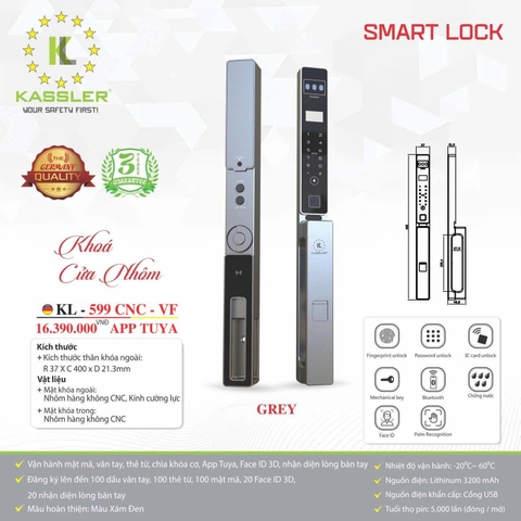Khóa Điện Tử KASSLER KL-599 CNC VF GREY APP