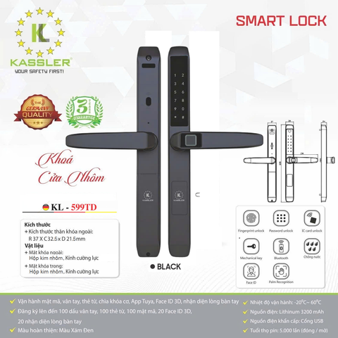 Khóa Điện Tử KASSLER KL-599TD BLACK APP