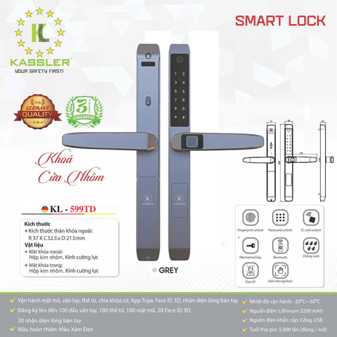 Khóa Điện Tử KASSLER KL-599TD GREY APP
