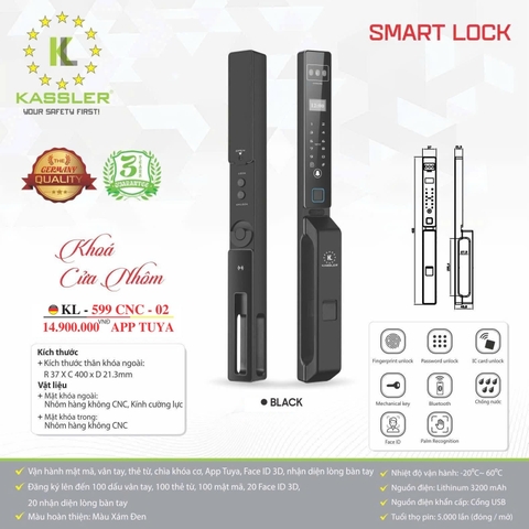 Khóa Điện Tử KASSLER KL-599 CNC 02 BLACK APP