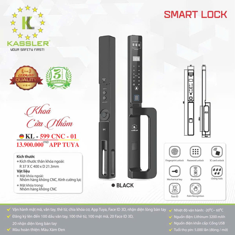 Khóa Điện Tử KASSLER KL-599 CNC 01 BLACK APP