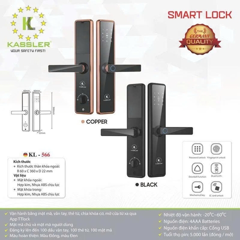Khóa Điện Tử KASSLER KL-566 COPPER APP