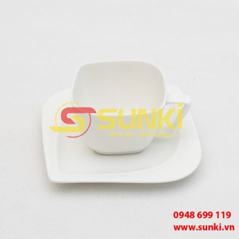 Bộ chén đĩa café sứ vuông