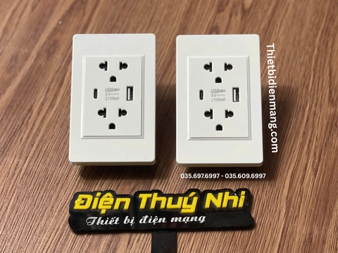 Ổ Cắm Đôi 3 Chấu Có Cổng USB Type C TNE-F21-068 15A