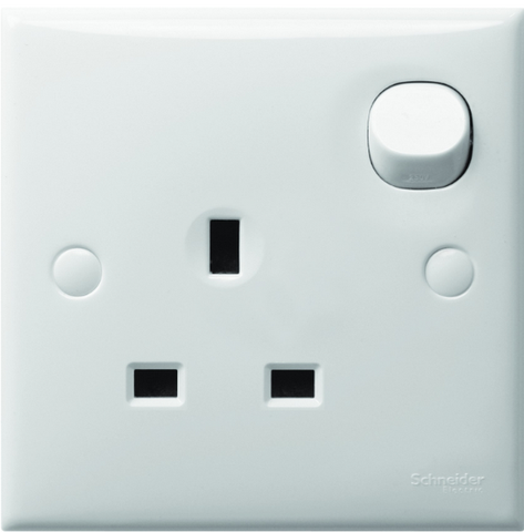 Bộ ổ cắm có công tắc chuẩn Anh Schneider E15R-WE-G19 màu trắng sang trọng