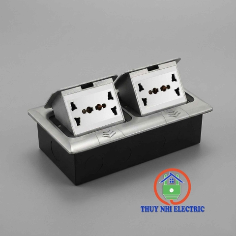 Ổ Cắm Âm Sàn Đôi Homin HM-AS2205-TB (Màu Bạc) – Tích Hợp 4 Ổ Cắm 3 Chấu
