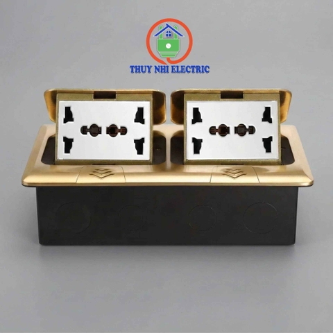 Ổ Cắm Âm Sàn Đôi Homin HM-AS2205-TV (Màu Vàng) – 4 Ổ Cắm 3 Chấu
