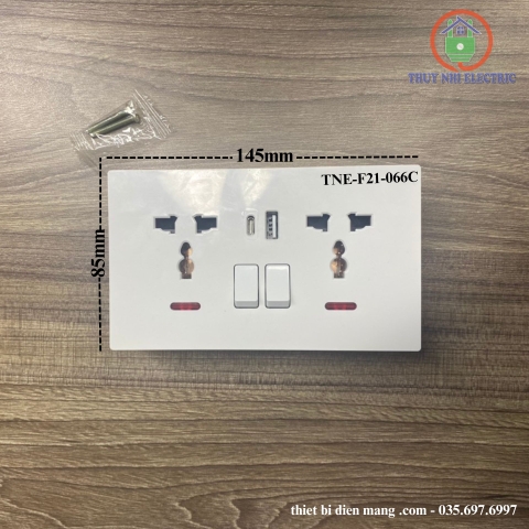 Ổ Cắm Công Tắc Đôi Có Cổng USB-A Và Type-C TNE-F21-066C