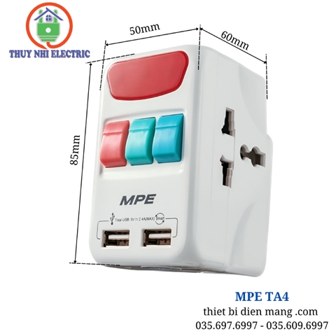 Ổ Cắm Du Lịch Đa Năng Tích Hợp 2 Cổng USB MPE TA4