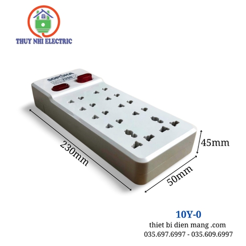 Ổ Cắm SOPOKA 10Y-0: 10 Cổng, 2200W, Lõi Sứ, Chống Cháy