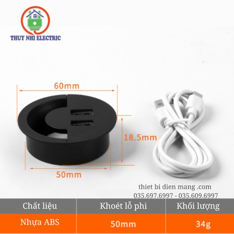 Ổ cắm USB âm bàn tròn nhỏ kết hợp lỗ luồn dây tinh tế