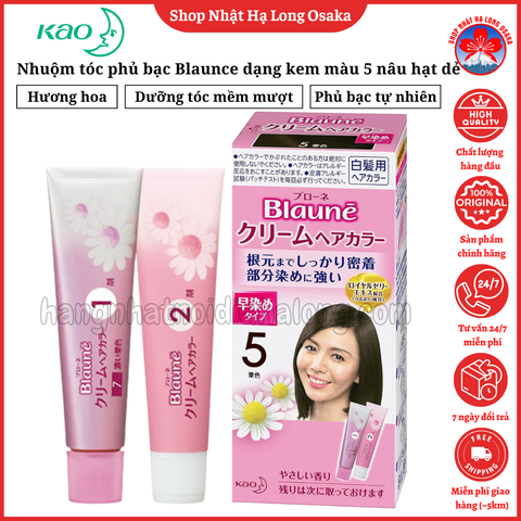 NHUỘM TÓC PHỦ BẠC CHO NAM NỮ KAO BLAUNE DẠNG KEM MÀU SỐ 5 NÂU HẠT DẺ - 4901301009029