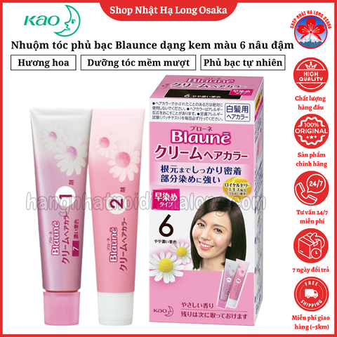 NHUỘM TÓC PHỦ BẠC CHO NAM NỮ KAO BLAUNE DẠNG KEM MÀU SỐ 6 NÂU HẠT DẺ ĐẬM - 4901301009036