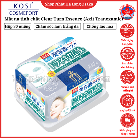 MẶT NẠ DƯỠNG TRẮNG CHỐNG LÃO HÓA KOSE CLEAR TURN ESSENCE (AXIT TRANEXAMIC) HỘP 30 MIẾNG - 4971710382037