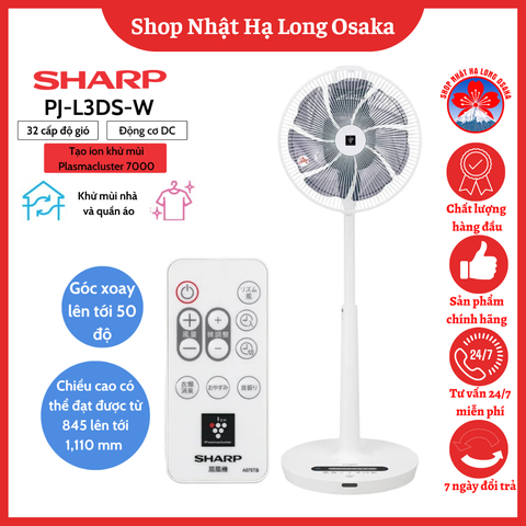 QUẠT ĐIỆN SHARP PJ-L3DS-W TẠO ION KHỬ MÙI ĐỘNG CƠ DC CAO CẤP - 4974019147338