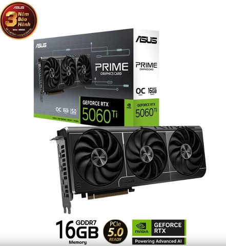 VGA Asus Prime RTX 5060Ti 16GB GDDR7 OC Edition (3 Fan) - (PRIME-RTX5060TI-O16G)