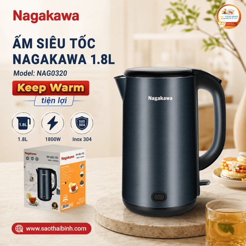 Ấm siêu tốc Nagakawa NAG0319 1.8L có chức năng giữ ấm