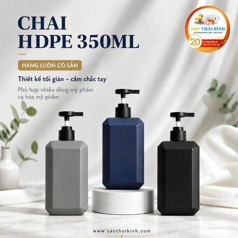 Chai HDPE 350ml vòi pump đựng dầu gội, sữa tắm