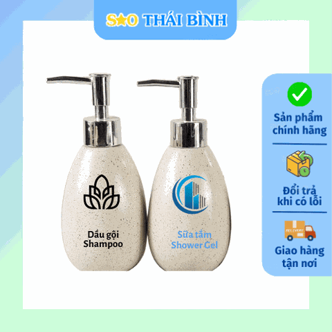 Bình GỐM vân cát đựng dầu gội sữa tắm - Mẫu Dáng Xoài