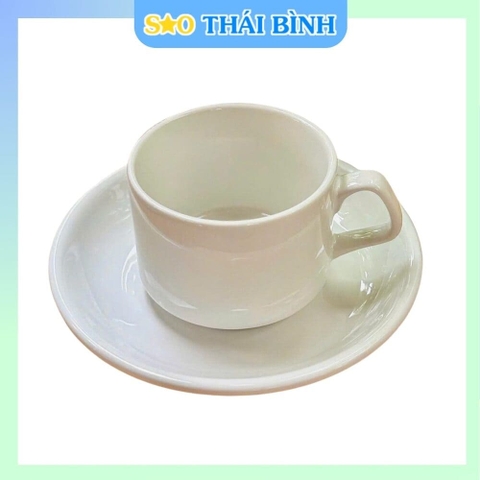 Bộ tách đĩa sứ trắng uống trà, cà phê sang trọng