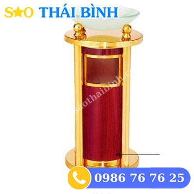 Thùng rác Inox mạ vàng có khay thủy tinh