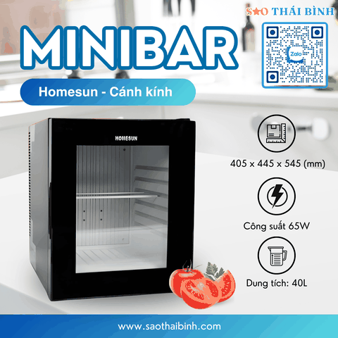 Tủ lạnh minibar khách sạn - HomeSun cánh kính 40 lít