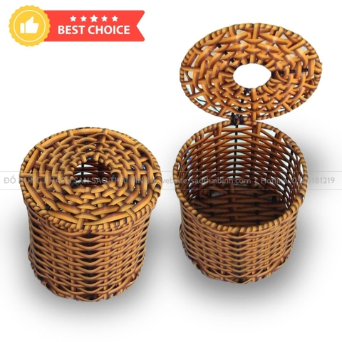 Sọt rác nhựa GIẢ MÂY dùng cho phòng khách sạn, văn phòng, gia đình