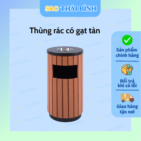 Thùng rác GỖ TRÒN 40L có gạt tàn cao cấp - Giá Tốt Nhất