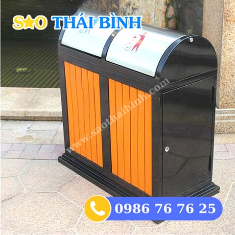 Thùng rác gỗ ngoài trời 2 ngăn