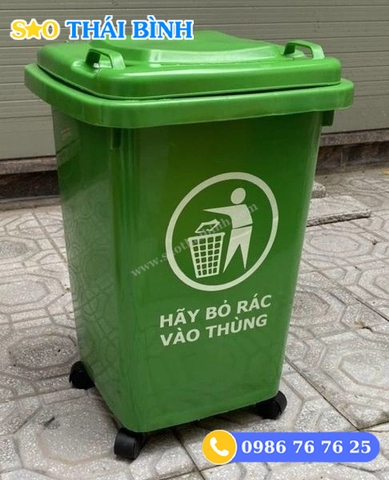 Thùng rác nhựa ngoài trời nắp đậy kín 60L