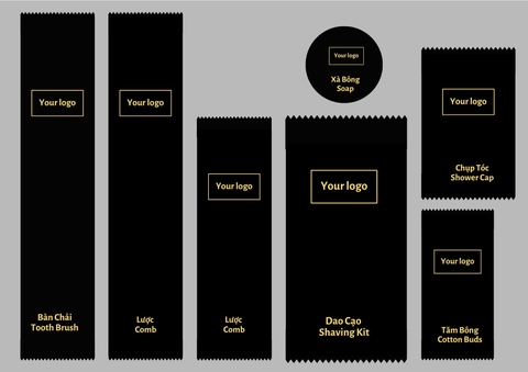 Bộ đồ dùng tiêu hao - Amenities túi KRAFT ĐEN in logo