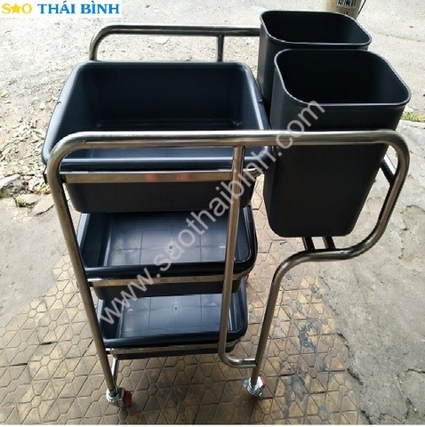 Xe đẩy thu dọn bàn ăn bằng inox (Mẫu 1)