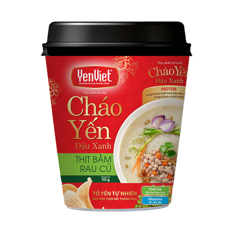 Cháo Yến Đậu Xanh Thịt Bằm Rau Củ [Thùng 24 ly x 50gr]