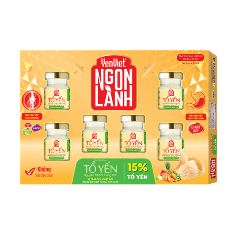Tổ Yến Nguyên Chất Chưng Sẵn Yenviet Ngon Lành Vị Trái Cây Nhiệt Đới (15% Tổ Yến) - Hộp 06 lọ x 70ml