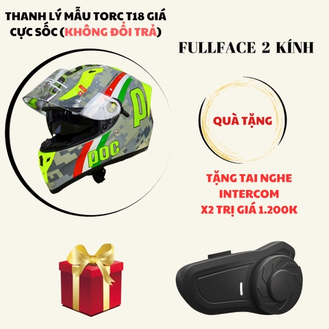 Mũ Fullface TORC T18 POC Camo Trắng Xanh Mạ FREESHIP