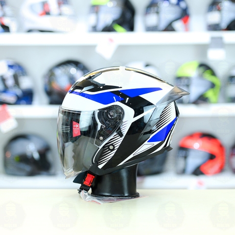 Mũ 3/4 Yohe 878 PLUS SRT Trắng Xanh FREESHIP