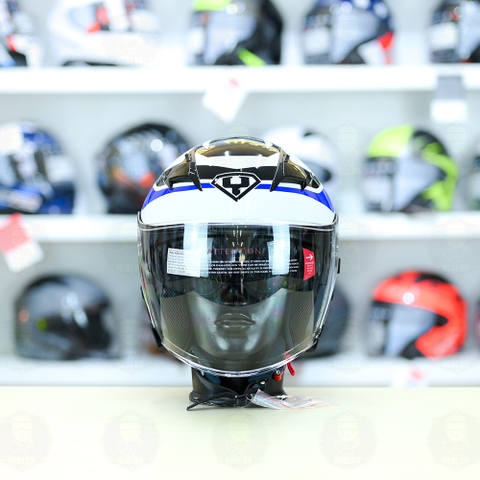 Mũ 3/4 Yohe 878 PLUS SRT Trắng Xanh FREESHIP