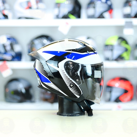 Mũ 3/4 Yohe 878 PLUS SRT Trắng Xanh FREESHIP