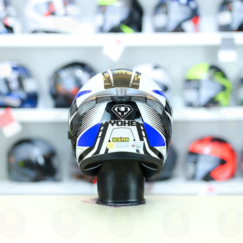 Mũ 3/4 Yohe 878 PLUS SRT Trắng Xanh FREESHIP