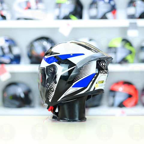 Mũ 3/4 Yohe 878 PLUS SRT Trắng Xanh FREESHIP