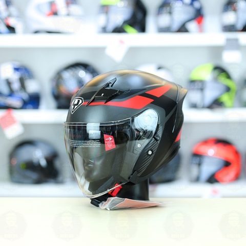 Mũ 3/4 Yohe 878 Plus Xám Đỏ Nhám FREESHIP