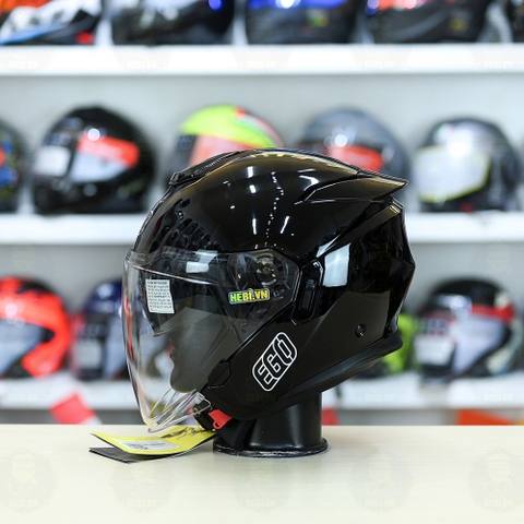 Mũ 3/4 2 Kính EGO E42 Đen Bóng FREESHIP