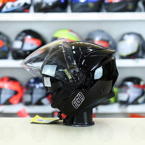 Mũ 3/4 2 Kính EGO E42 Đen Bóng FREESHIP