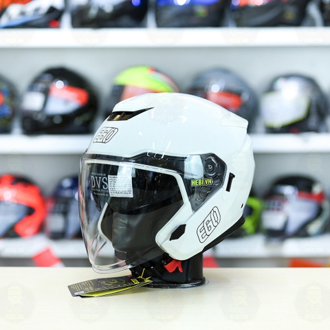 Mũ 3/4 2 Kính EGO E42 Trắng Bóng FREESHIP