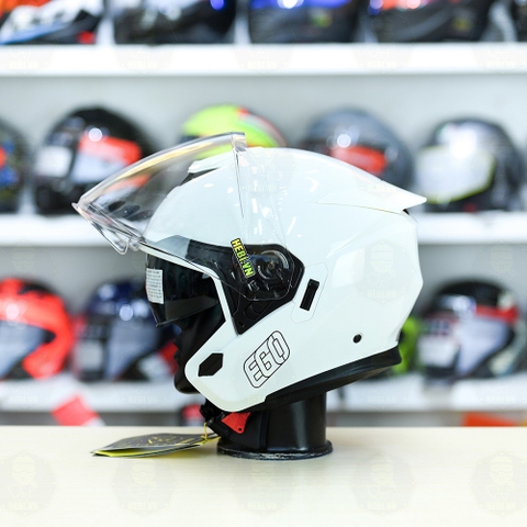 Mũ 3/4 2 Kính EGO E42 Trắng Bóng FREESHIP