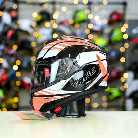 Mũ Fullface Yohe 981 T2 Trắng Cam Đen FREESHIP