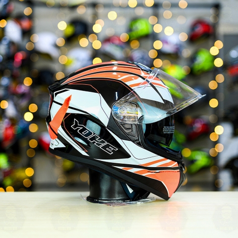 Mũ Fullface Yohe 981 T2 Trắng Cam Đen FREESHIP