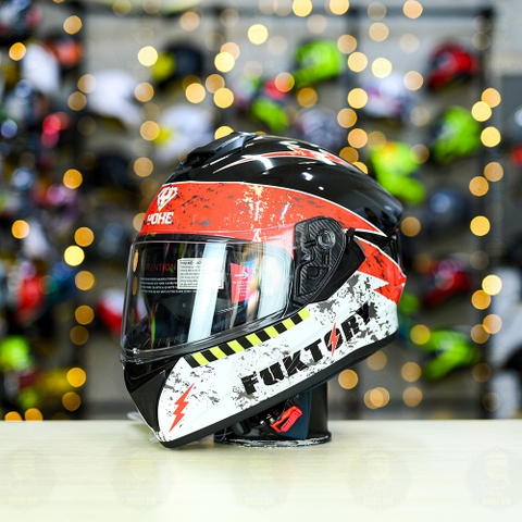 Mũ Fullface Yohe 981 Fuktory Đen Trắng Cam Bóng FREESHIP