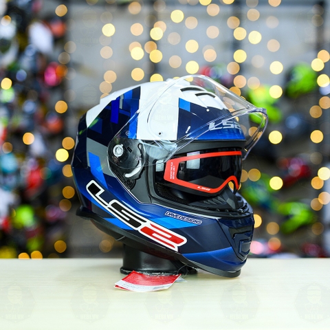 Mũ Fullface LS2 FF800 KPA 2 Kính Xanh Trắng Bóng McPhee FREESHIP + Tặng Pinlock